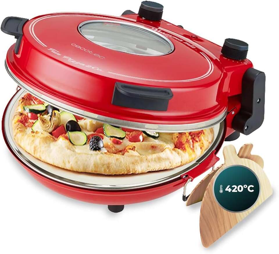 Cecotec - Fun Pizza&Co Mamma Mía Vista - 1200W - four pizza 420°C, minuterie 15 min, pierre, fenêtre