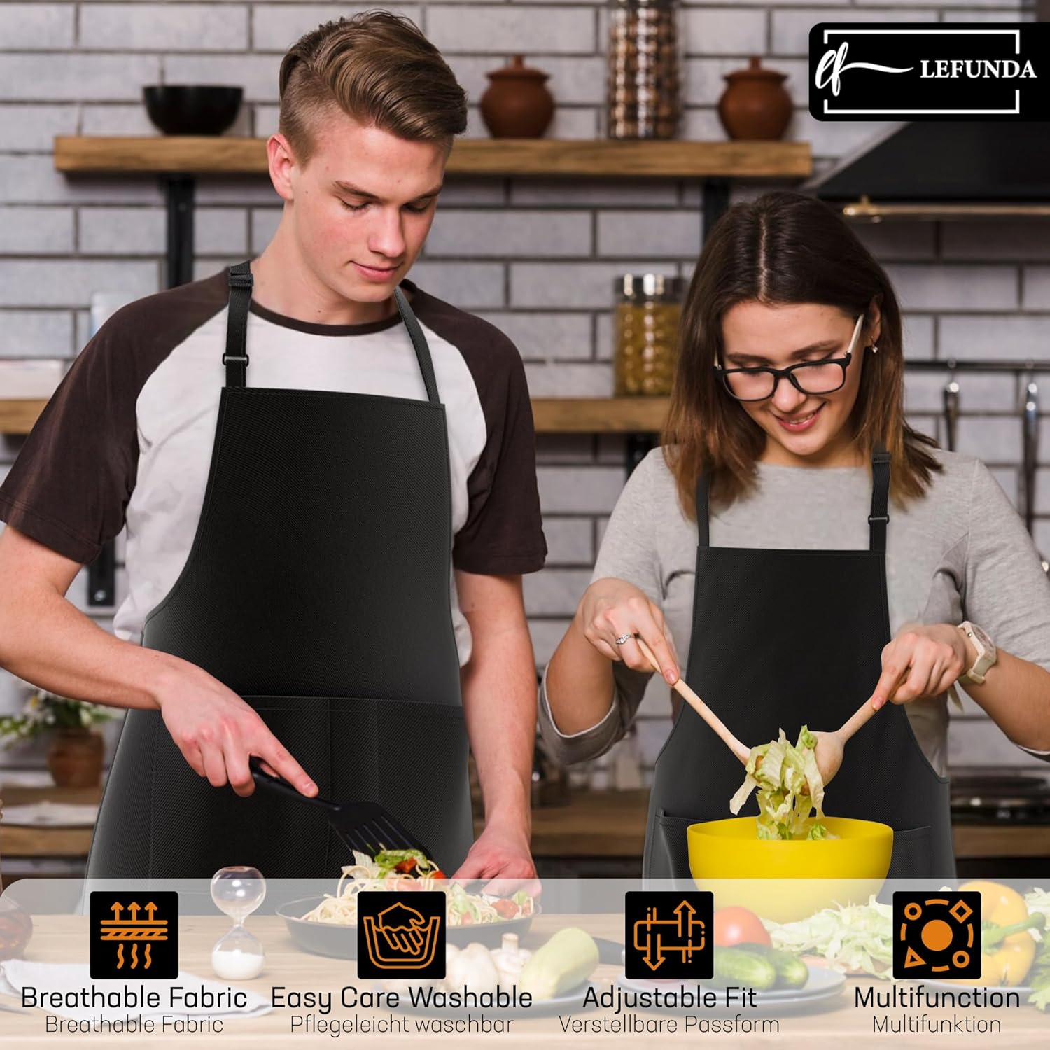 LEFUNDA - tablier cuisine réglable - étanche 3 poches longues lanières