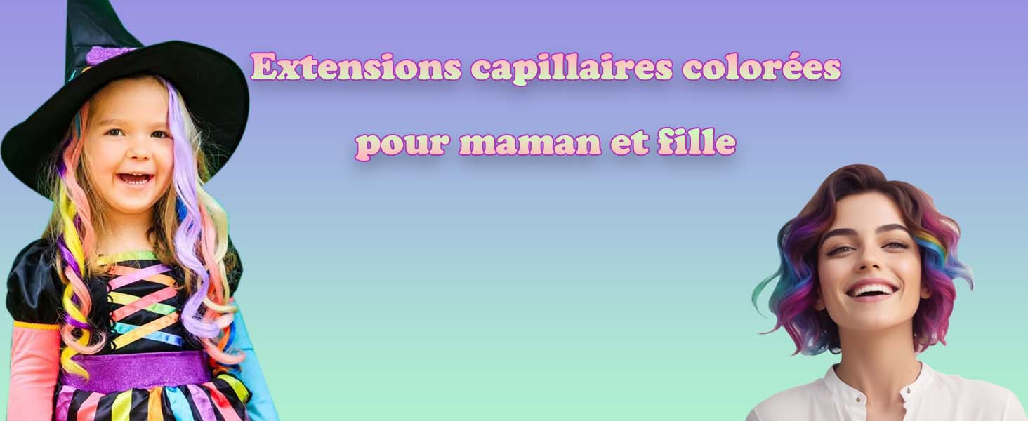 Extensions de cheveux colorées pour enfants, filles et femmes