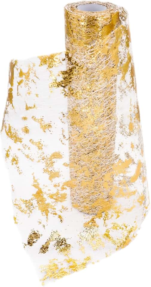 Chemin de table polyester filet doré, 28x1000cm, décoration festive