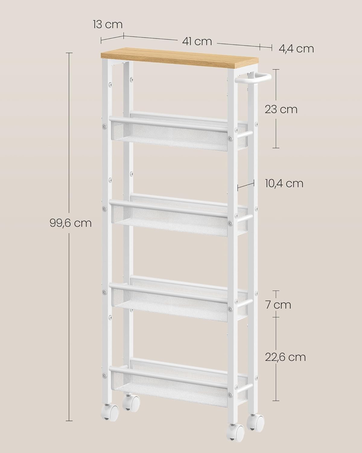 VASAGLE - desserte cuisine 5 niveaux, 13x45,4x99,6 cm, roulettes, LRC034W09
