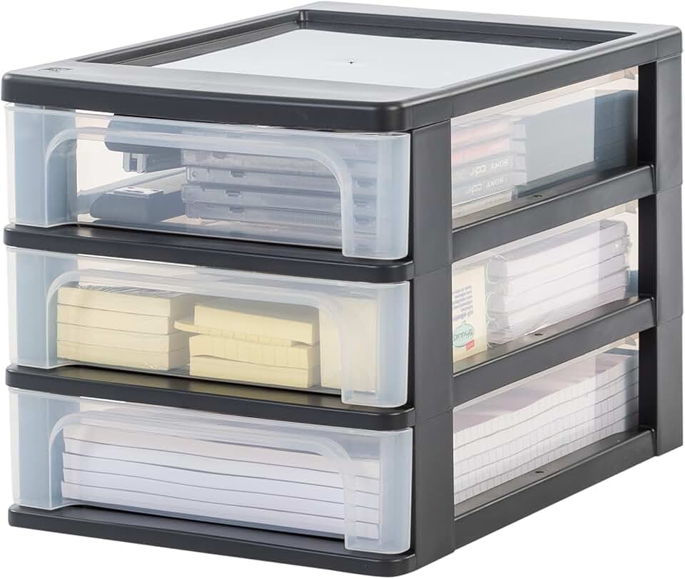 Iris Ohyama - OCH-2030 - 3 tiroirs A4 plastique noir, sans BPA