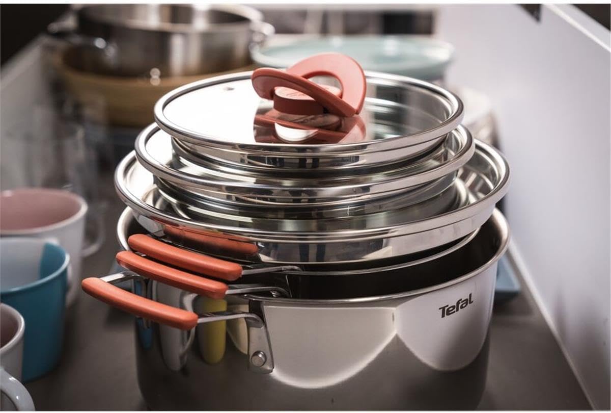 Tefal - Opti'Space gamme inox - 18/20/24 cm - 3 faitouts induction empilables, couvercles verre, G720S674