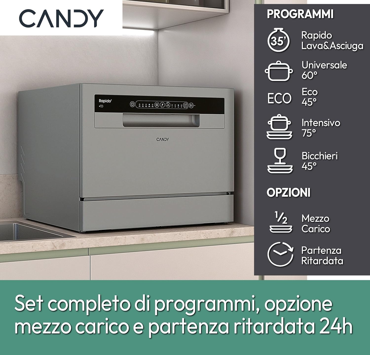 Candy - Mini lave-vaisselle série CP - compact 6 couverts, faible conso - CP 6E51LS