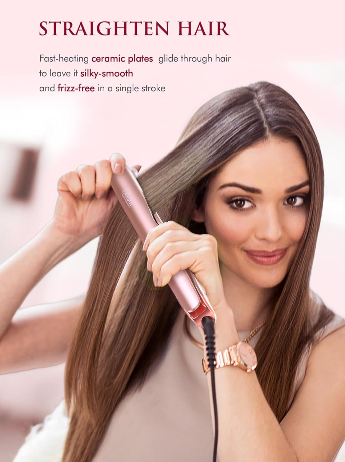 LANDOT - Lisseur Boucleur 2-en-1 - Cheveux lisses & ondulés - Brillance optimale