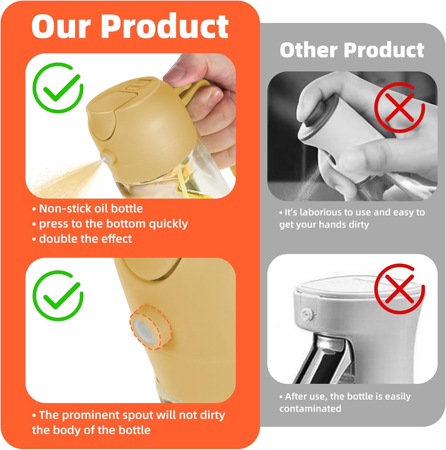 TrendPlain - spray huile cuisine 470ml - vaporisateur 2-en-1, accessoire jaune
