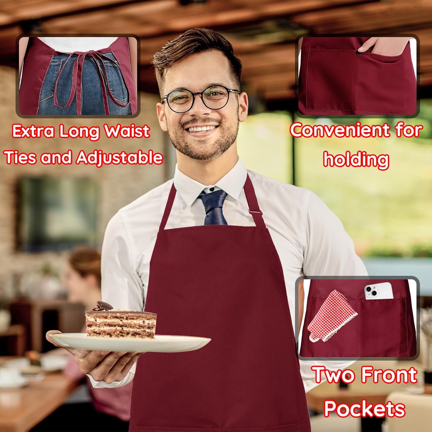 atopo - pack de 4 tabliers chef - étanches, réglables, 2 poches, pour cuisine et barbecue