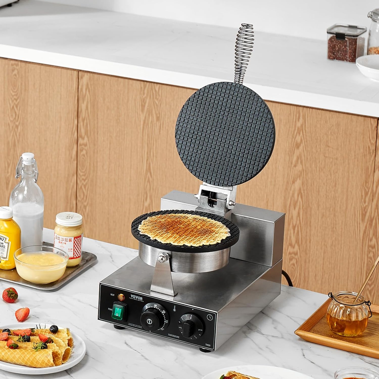 VEVOR - Gaufrier commercial inox 1230W - température et minuteur