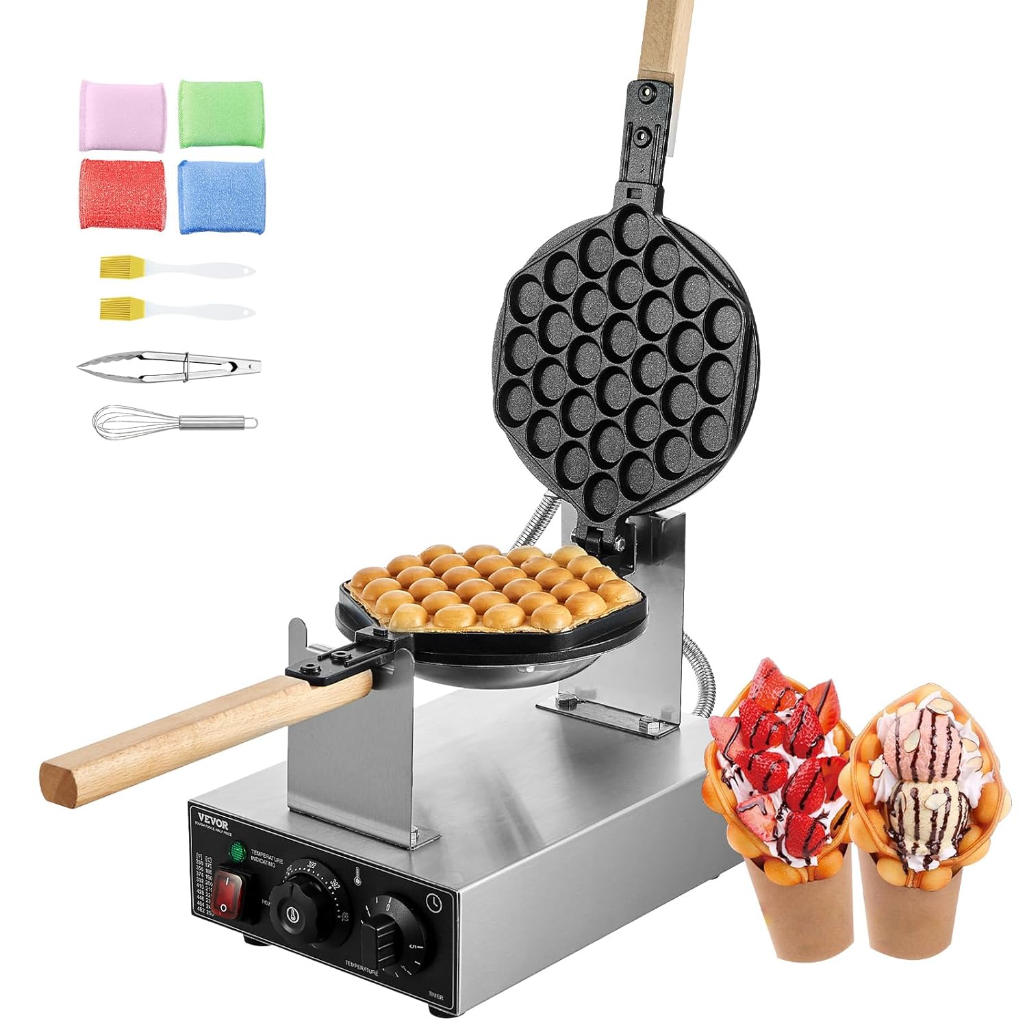 VEVOR - Gaufrier commercial 1400 W - inox rotatif 180° contrôles