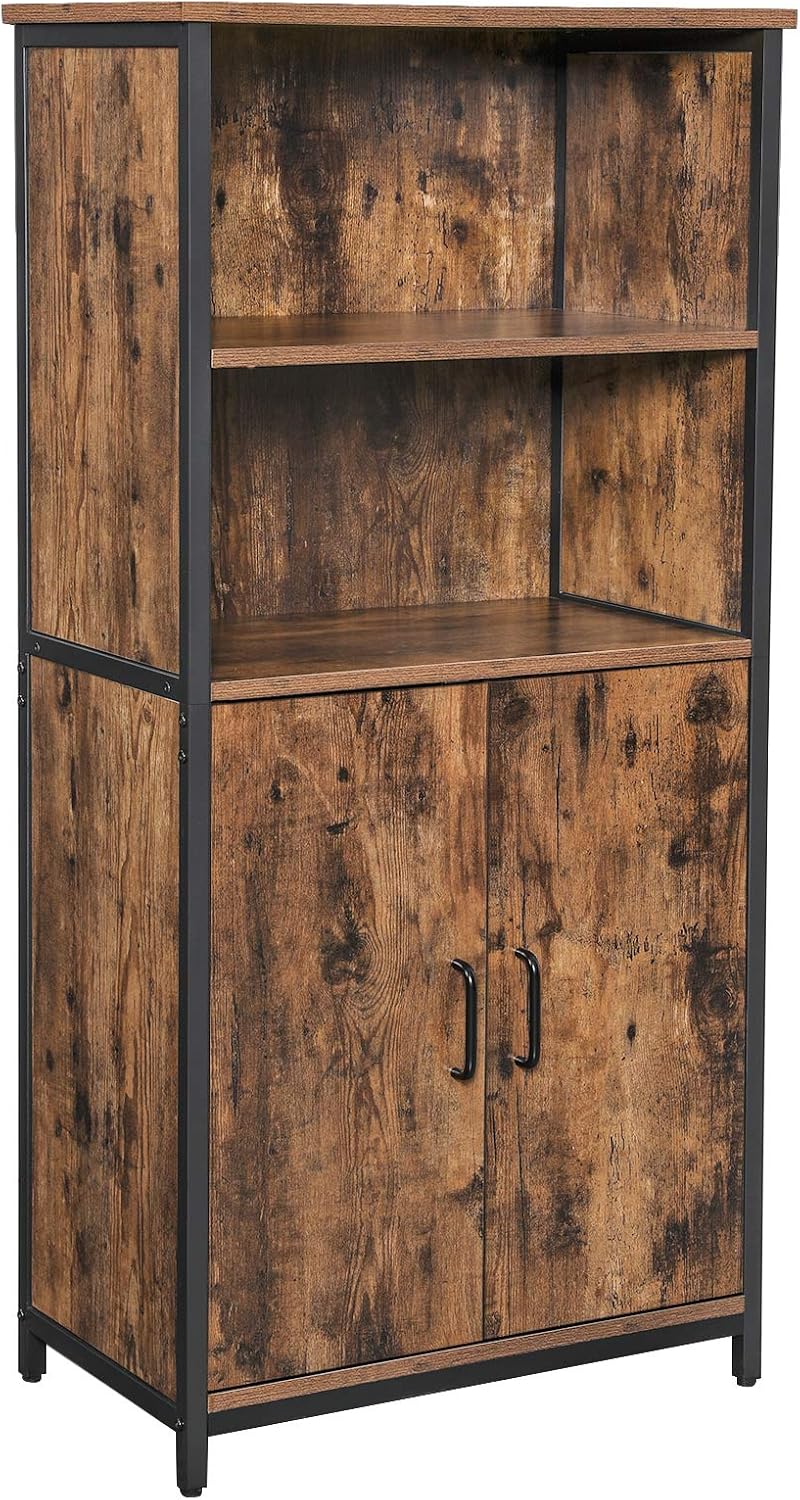 VASAGLE - buffet rangement 2 compartiments, étagères réglables, cadre acier, marron/noir LSC66BX