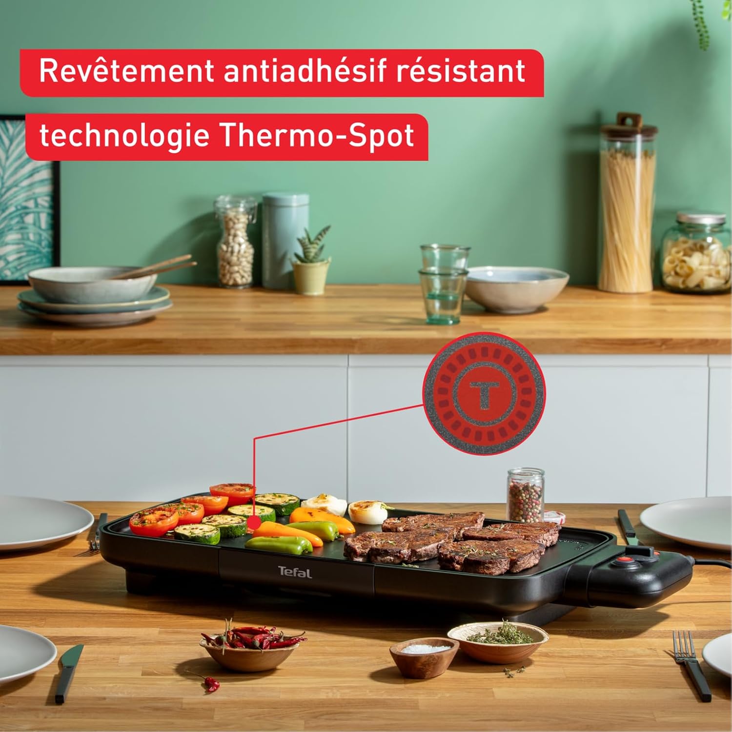 Tefal - Booster Series - grande surface - 2 zones, 2200W, thermostat réglable, antiadhésif, CB642800