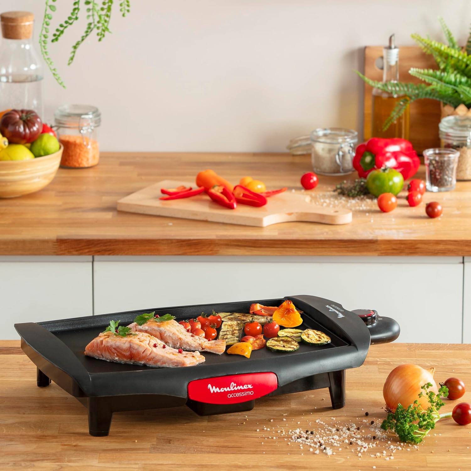 Moulinex - plancha Accessimo compacte - 1800W, antiadhésive, thermostat réglable, bac récupérateur - CB560811