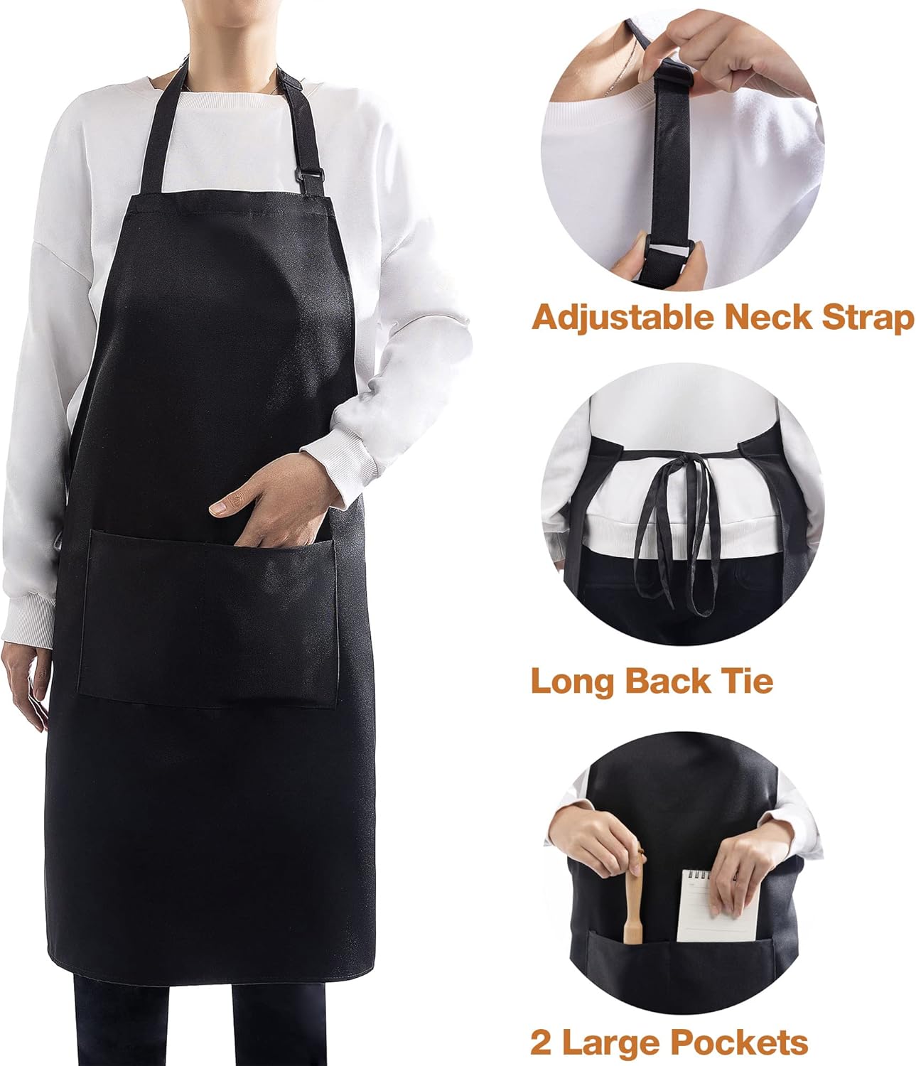 atopo - tablier réglable 4 pièces - noir - 2 poches, unisexe, cuisine