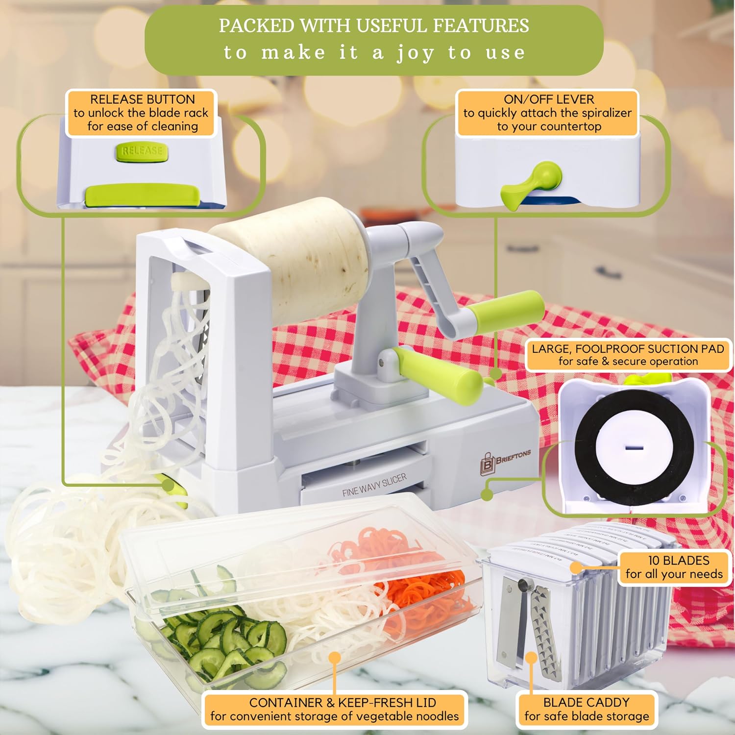 Brieftons - Spiraliseur 10 lames - robuste, idéal pâtes veggies