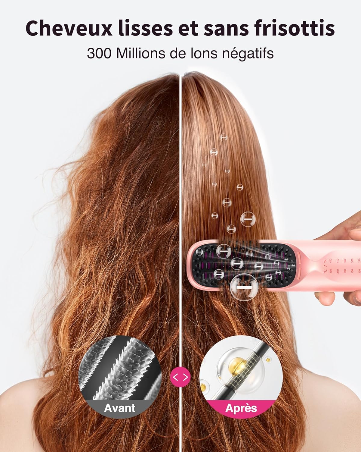 Bopcal - Brosse Lissante Sans Fil 3-en-1, 30s Chauffage, Powerbank, 10000mAh