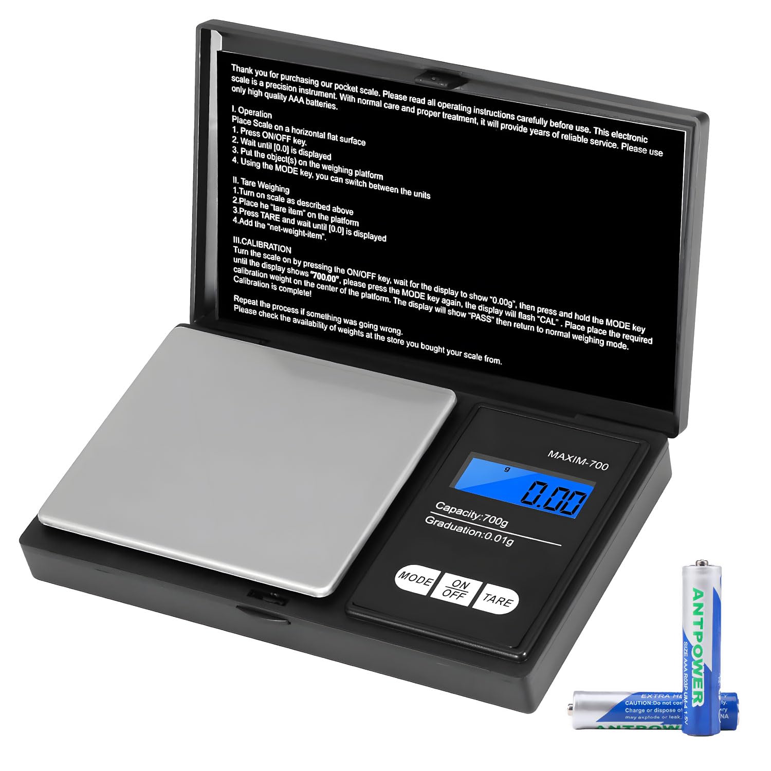 Vinabo - Balance précision 700g/0,01g - tare, multifonction, cuisine, bijoux, noire
