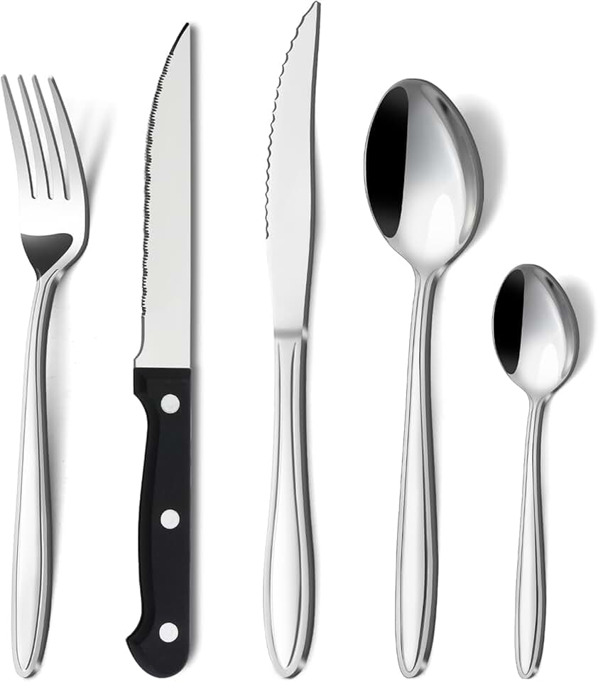 Hunnycook - Set de couverts 30 pièces - inox, couteaux steak, lavable