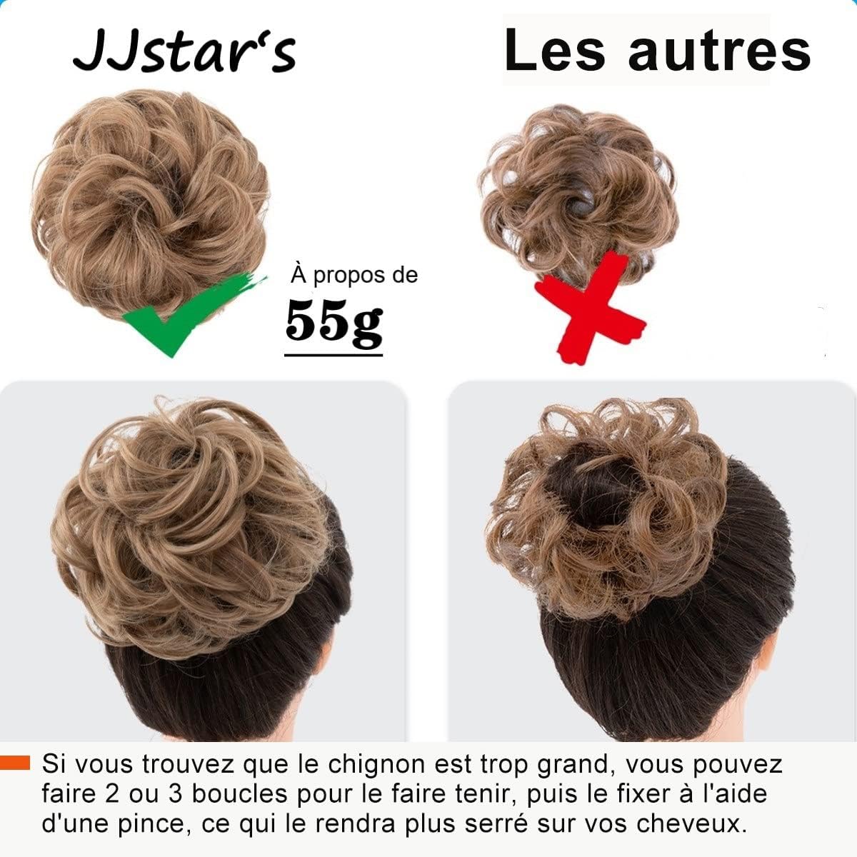 JJstar - Chignon postiche bouclé, élastique, blond doré, naturel, plage