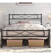 Yaheetech Cadre de Lit 140x200 cm avec Sommier, Lit en Métal Double pour Adultes 2 Personnes Deux...