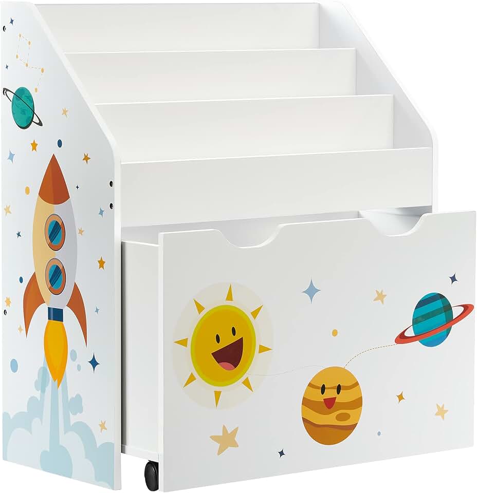SONGMICS - étagère jouets 3 compartiments, mobile, blanc, GKR41WT