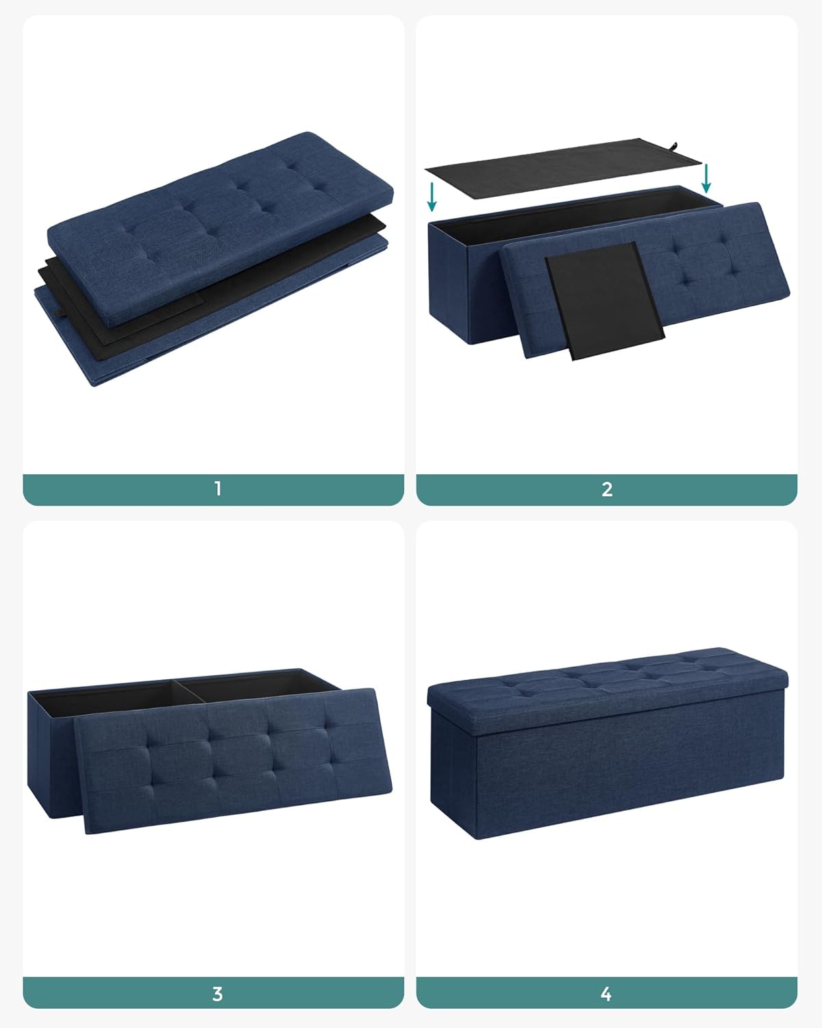 SONGMICS - Mazie Collection - 110 cm - banc pliable, rangement, bleu, LSF77IN
