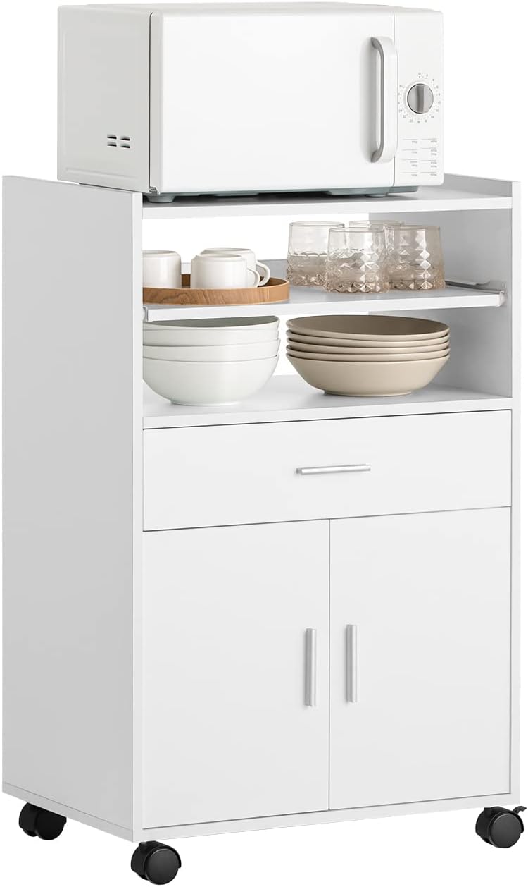 SoBuy - chariot de cuisine FSB09-W - 92×59×40 cm - plan de travail extensible, rangement micro-ondes