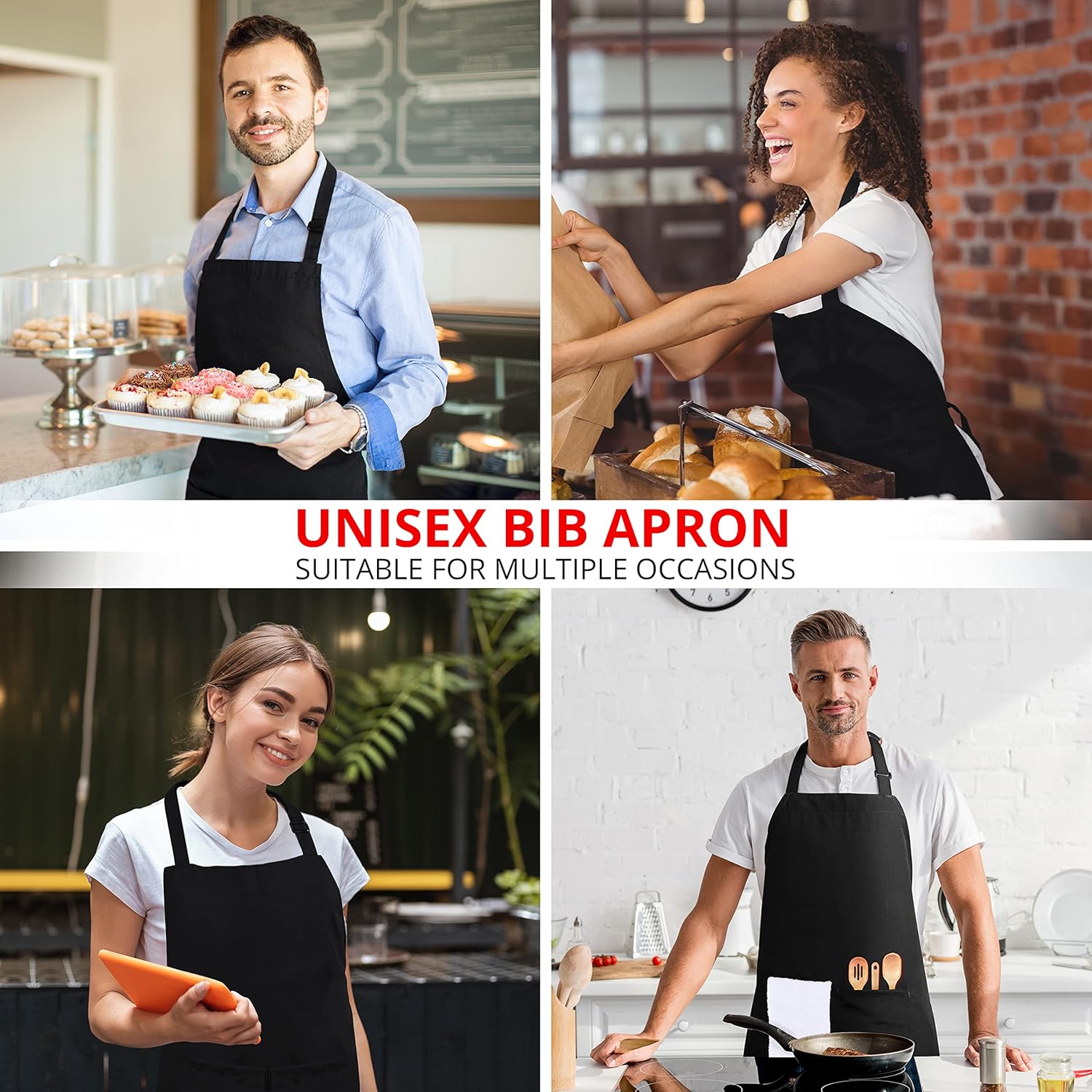 Utopia Kitchen - tablier 2 pack - bretelles réglables, 2 poches, mixte