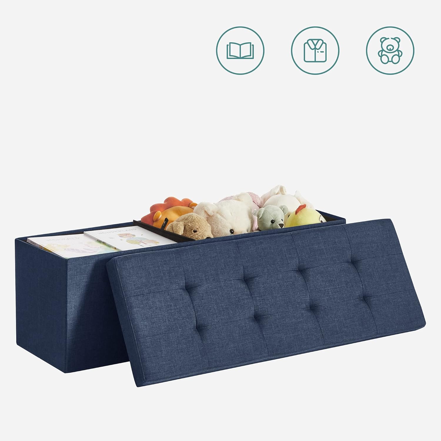 SONGMICS - Mazie Collection - 110 cm - banc pliable, rangement, bleu, LSF77IN
