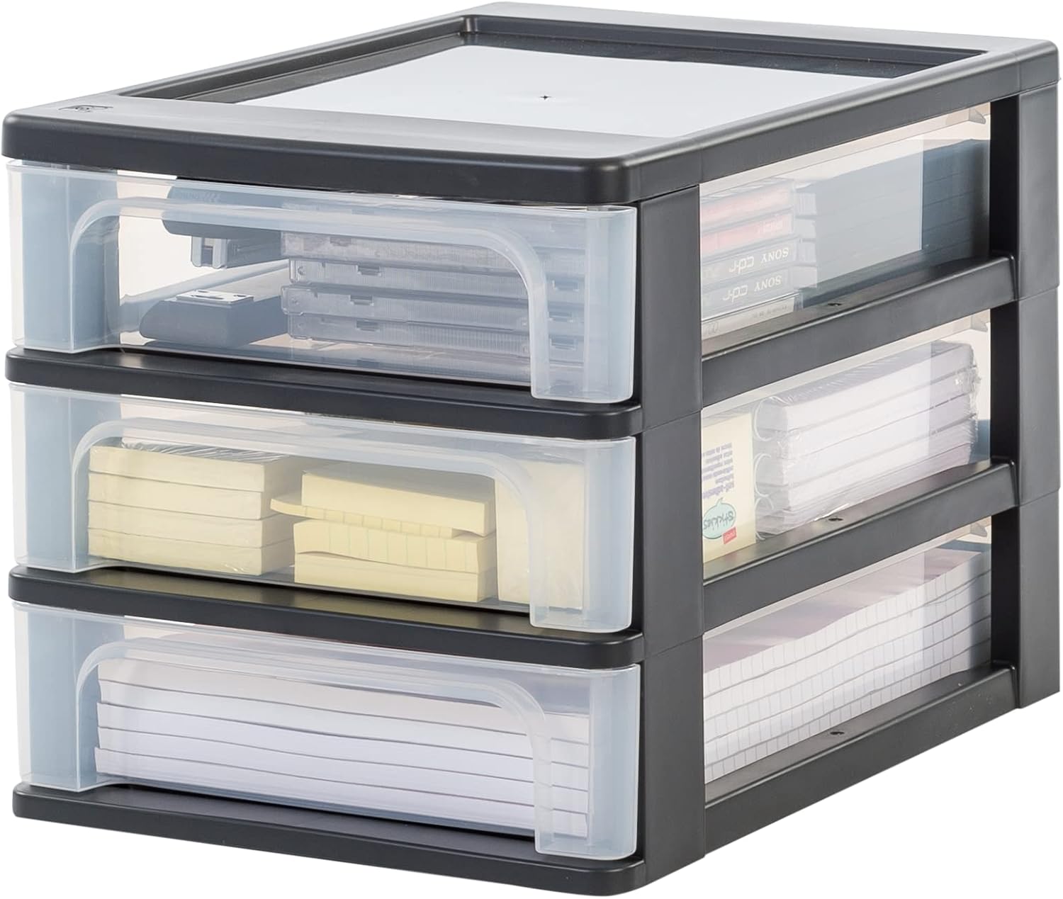 Iris Ohyama - OCH-2030 - 3 tiroirs A4 plastique noir, sans BPA