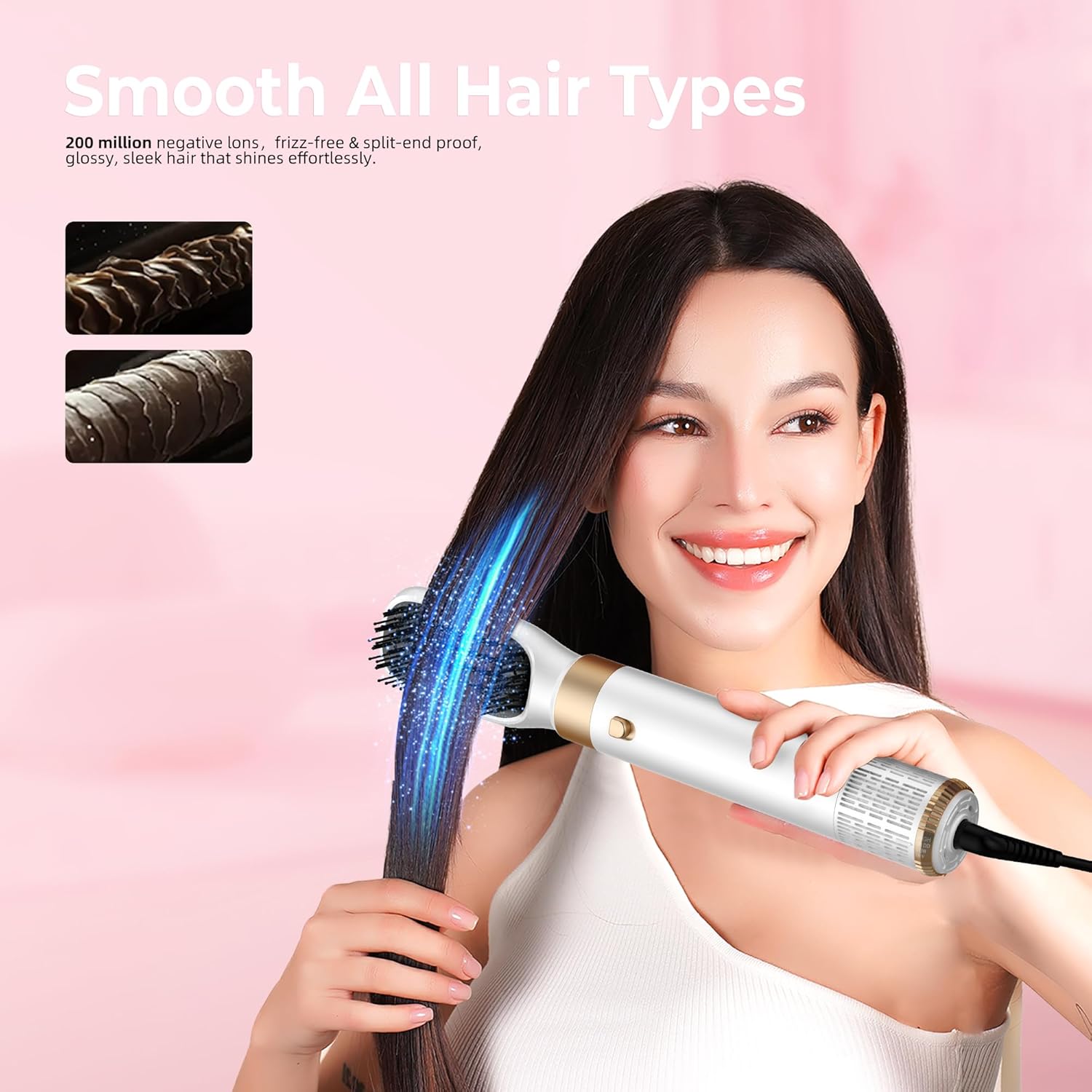 Brosse coiffante 6 en 1, 1000W, sèche-cheveux, air chaud