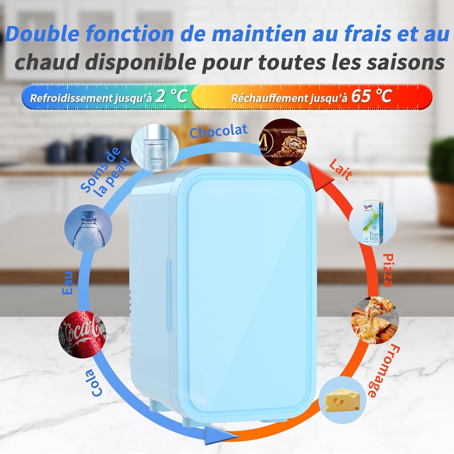 YASHE - mini réfrigérateur 6L - 220-240V AC/DC, portable, bleu