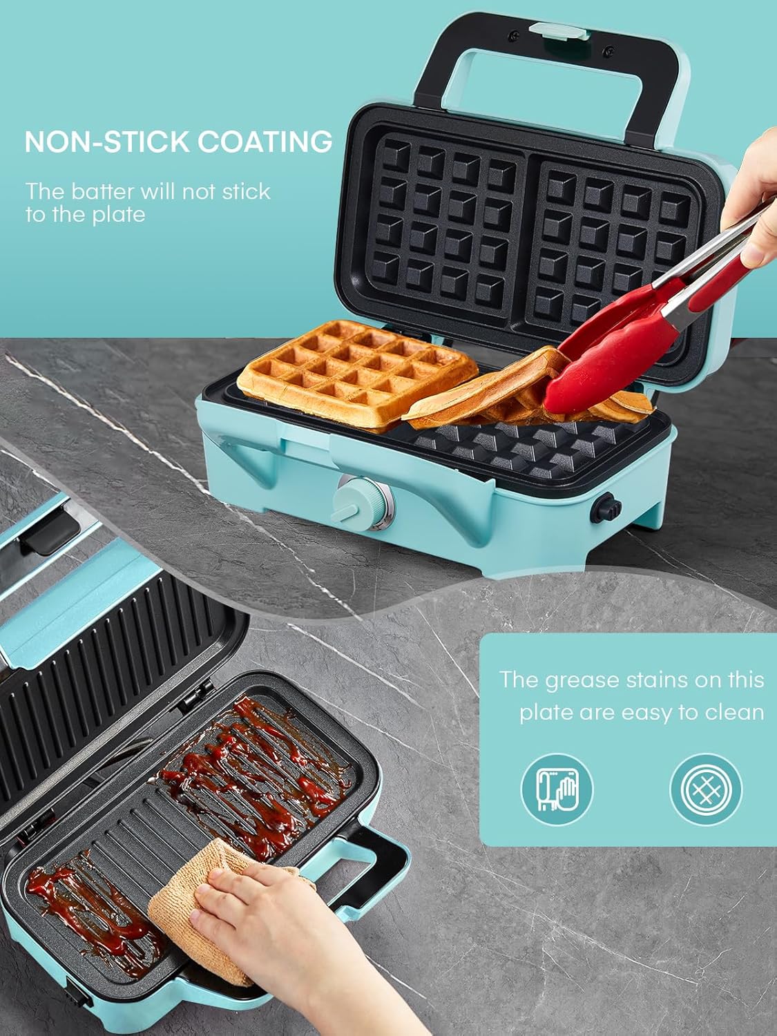 FOHERE - Gaufrier 3 en 1 1200W - 5 vitesses - plaques antiadhésives