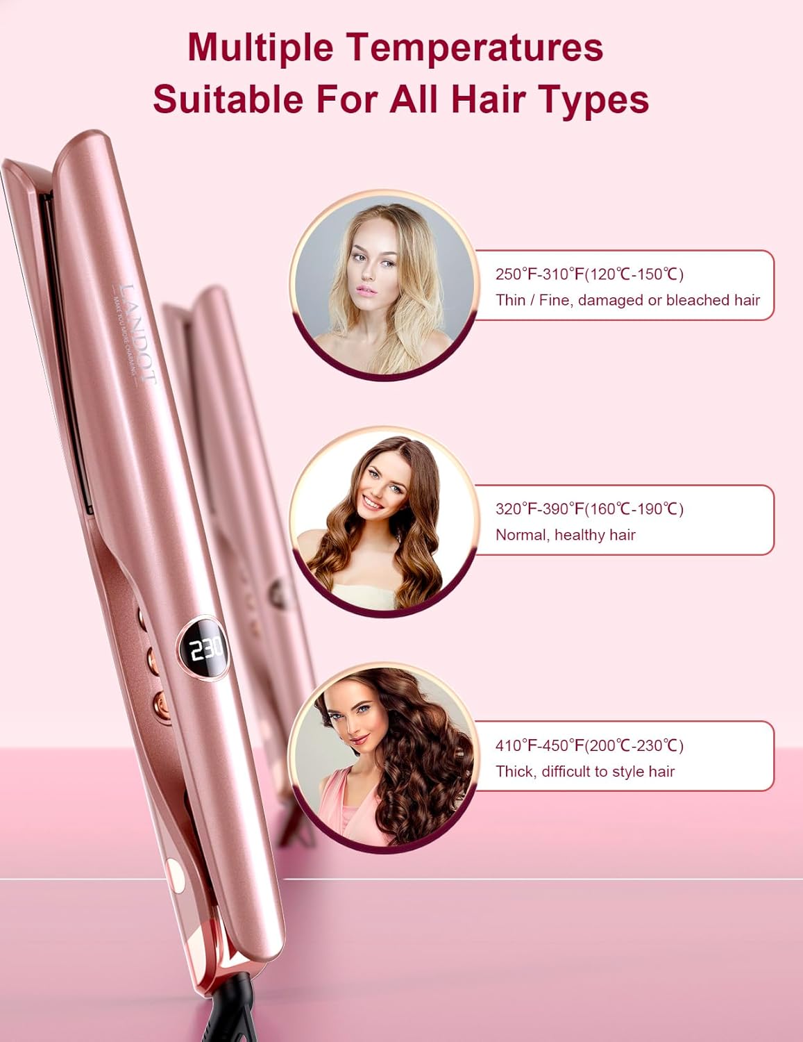 LANDOT - Lisseur Boucleur 2-en-1 - Cheveux lisses & ondulés - Brillance optimale