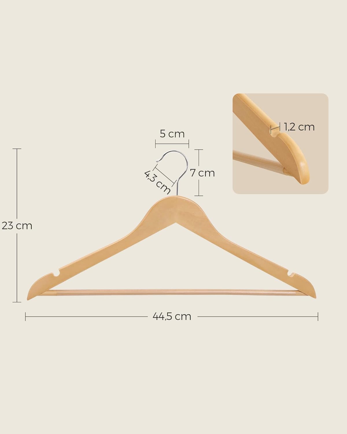 SONGMICS - Cintres bois lot de 20 - encoches antiglisse, barre pantalon, crochet 360°, CRW001-20