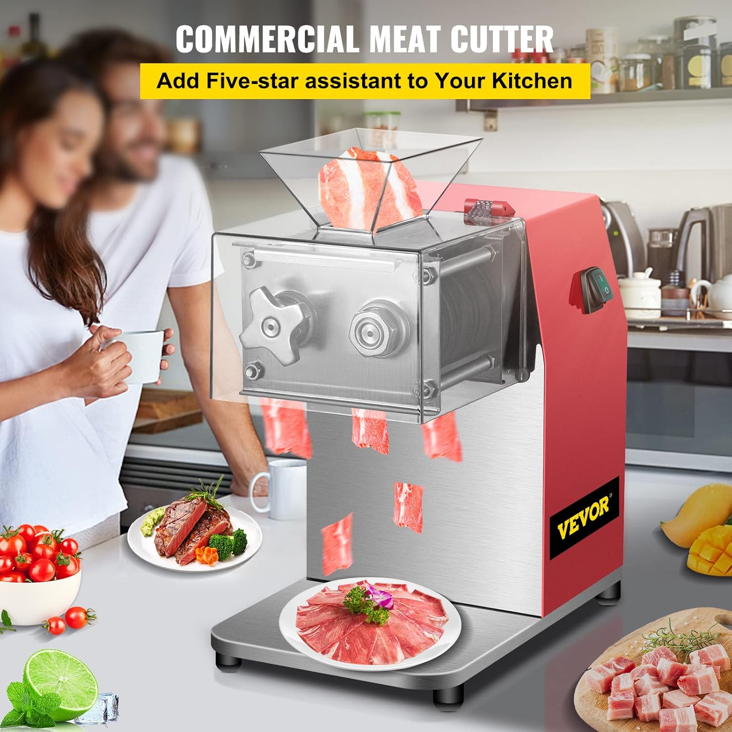 VEVOR - Machine à découper viande, 250kg/h, 850W, lame 3,5mm, inox