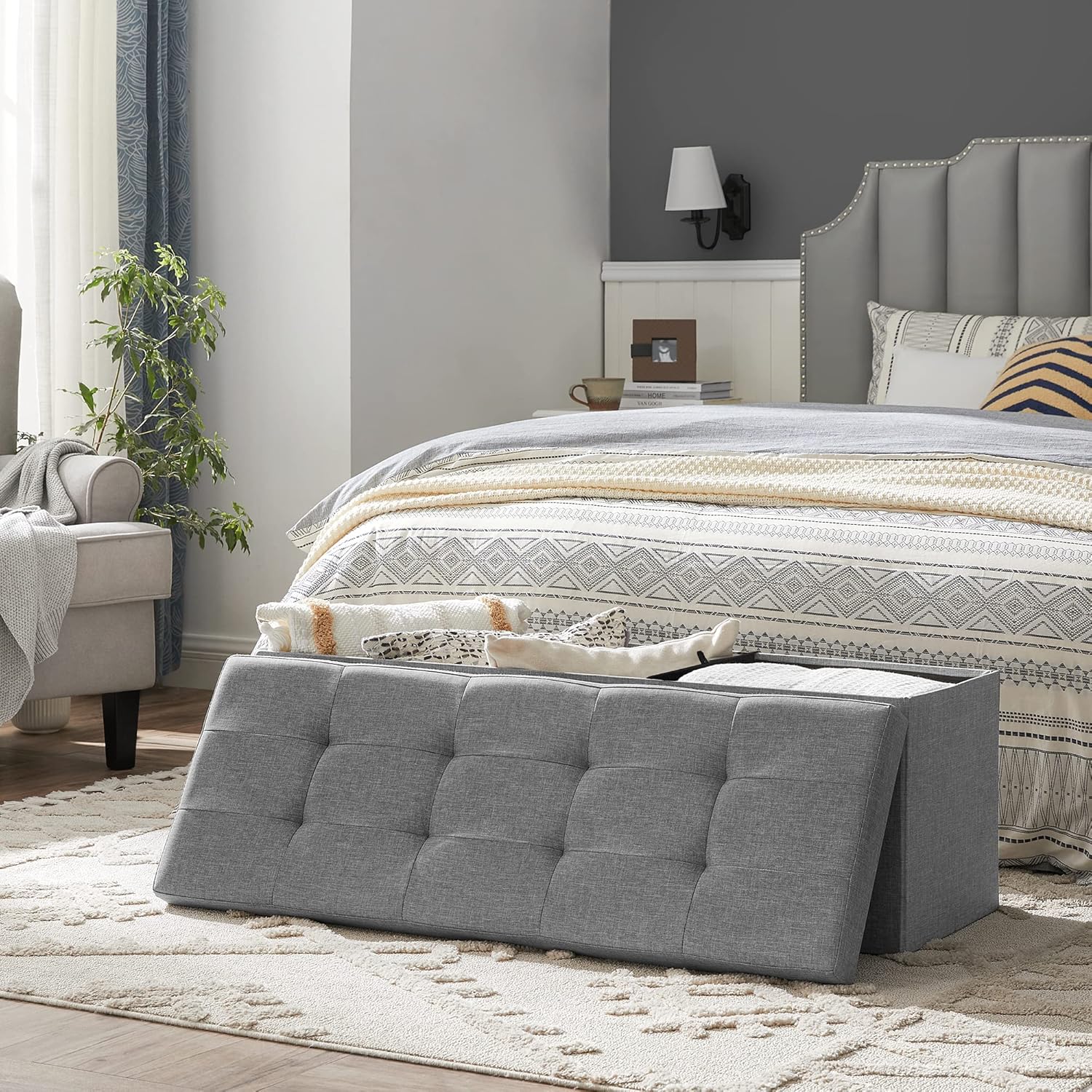 SONGMICS - Mazie collection - 110 cm - banc pliable, facile à monter, gris clair, LSF77G