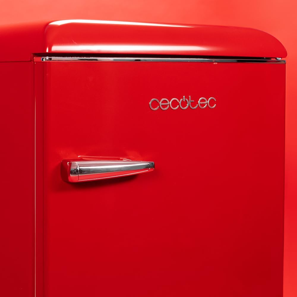 Cecotec - Bolero CoolMarket TT - 110L - mini frigo rétro, classe E, éclairage LED, poignée chromée, étagères verre, roug