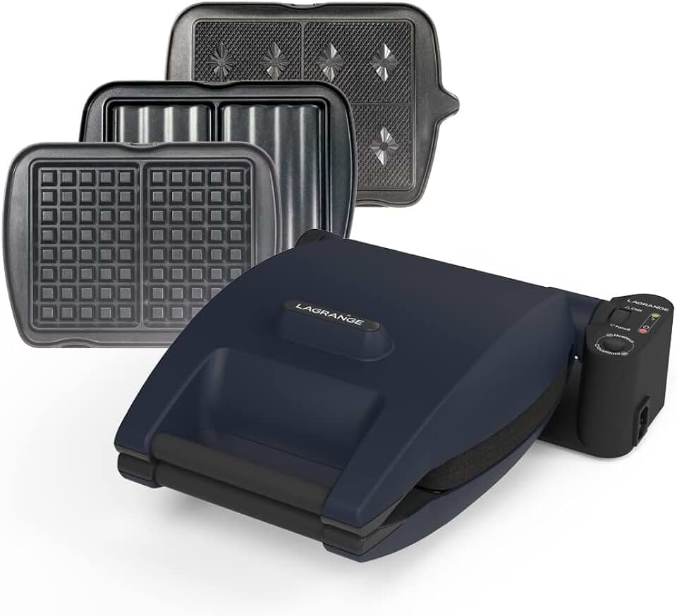 LAGRANGE - Gaufrier Premium - multifonction, 3 plaques incluses, 1200W, réversible, 019642