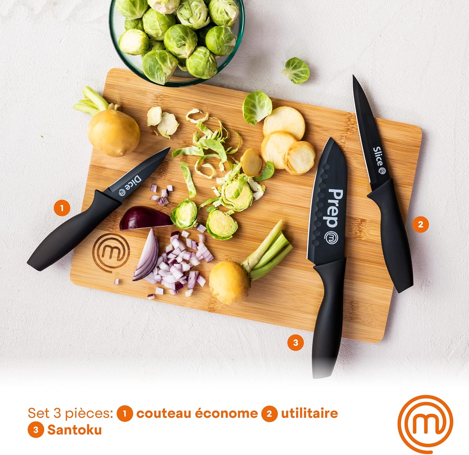 MasterChef - Set Couteaux Cuisine - acier inox, manche ergo, antiadhésif