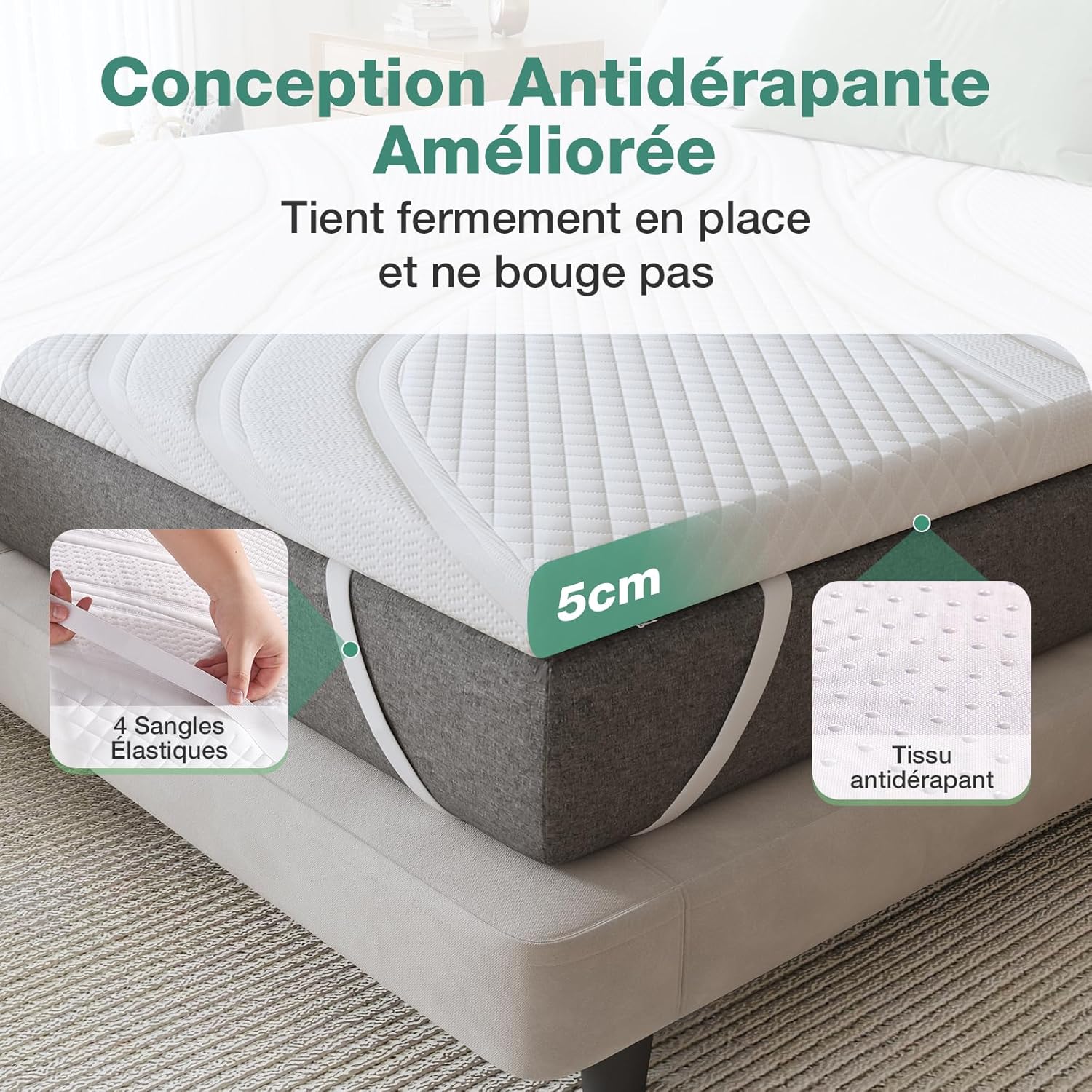 Novilla - Surmatelas Gel Mémoire 80x190 - 5cm, anti-glisse, lavable