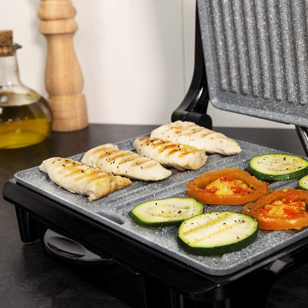 Cecotec - Grill électrique Full Open - 750W, revêtement RockStone, poignée froide, ouverture 180°