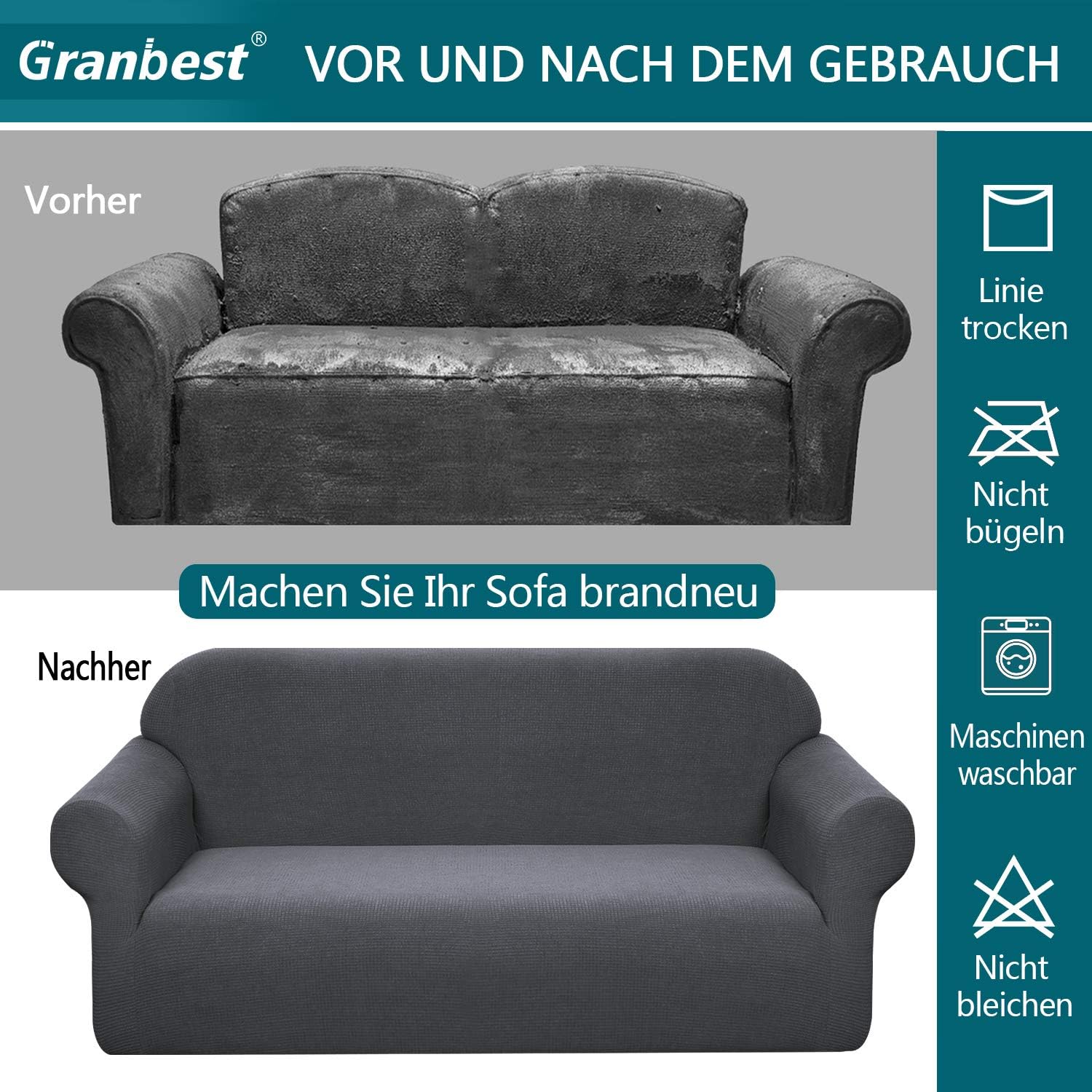 Granbest - housse canapé Stretch série Jacquard - 1 place - imperméable, mousse antidérapante, coloris gris