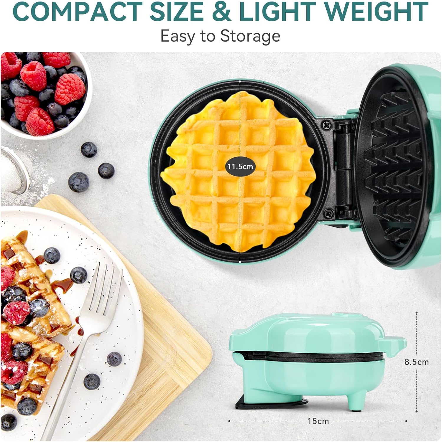 SNAILAR - mini gaufrier classique, compact, 550W, vert, petit format