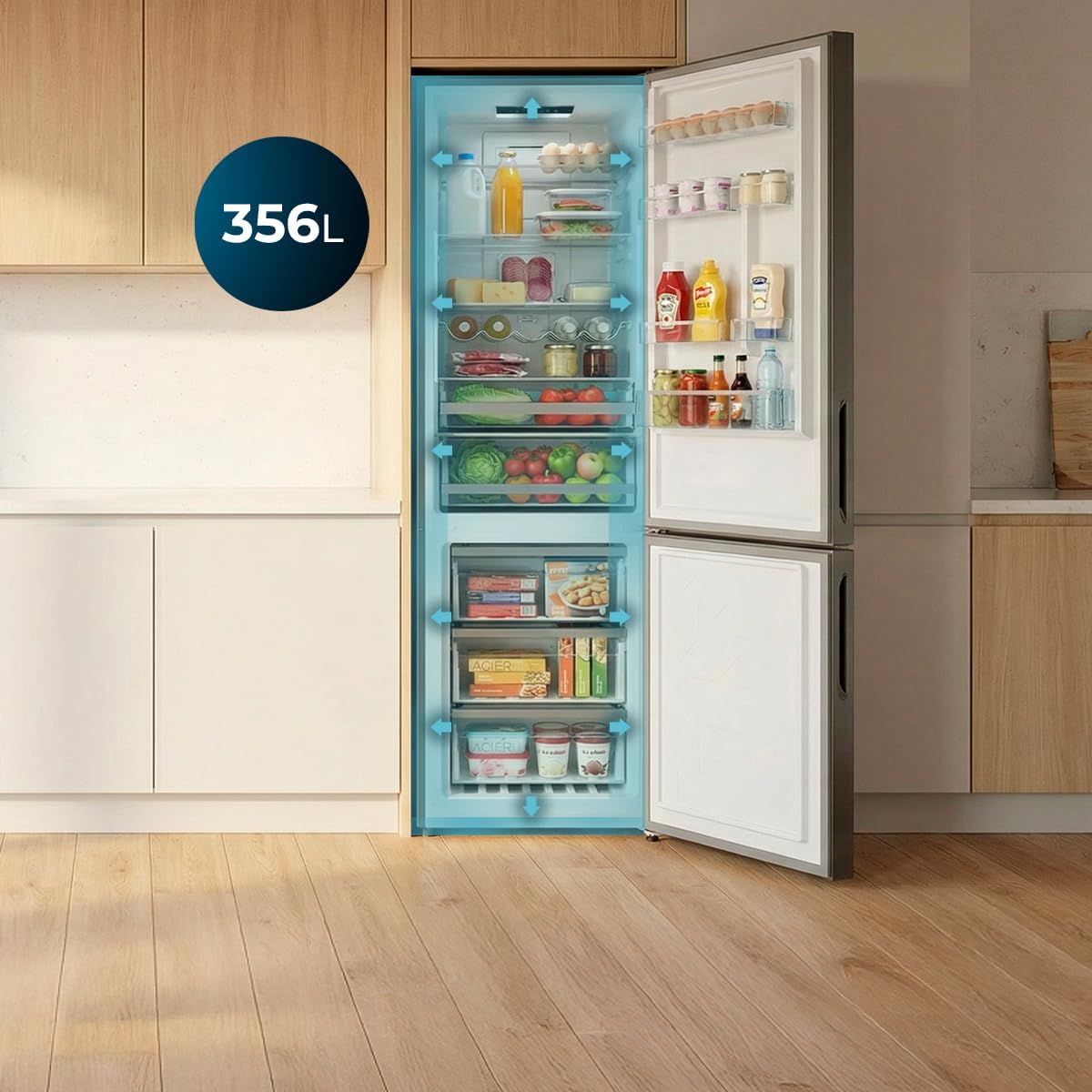 Cecotec - Bolero CoolMarket 356L, 200x59,5 cm, Multi Airflow, E, 356i Black Glass D
