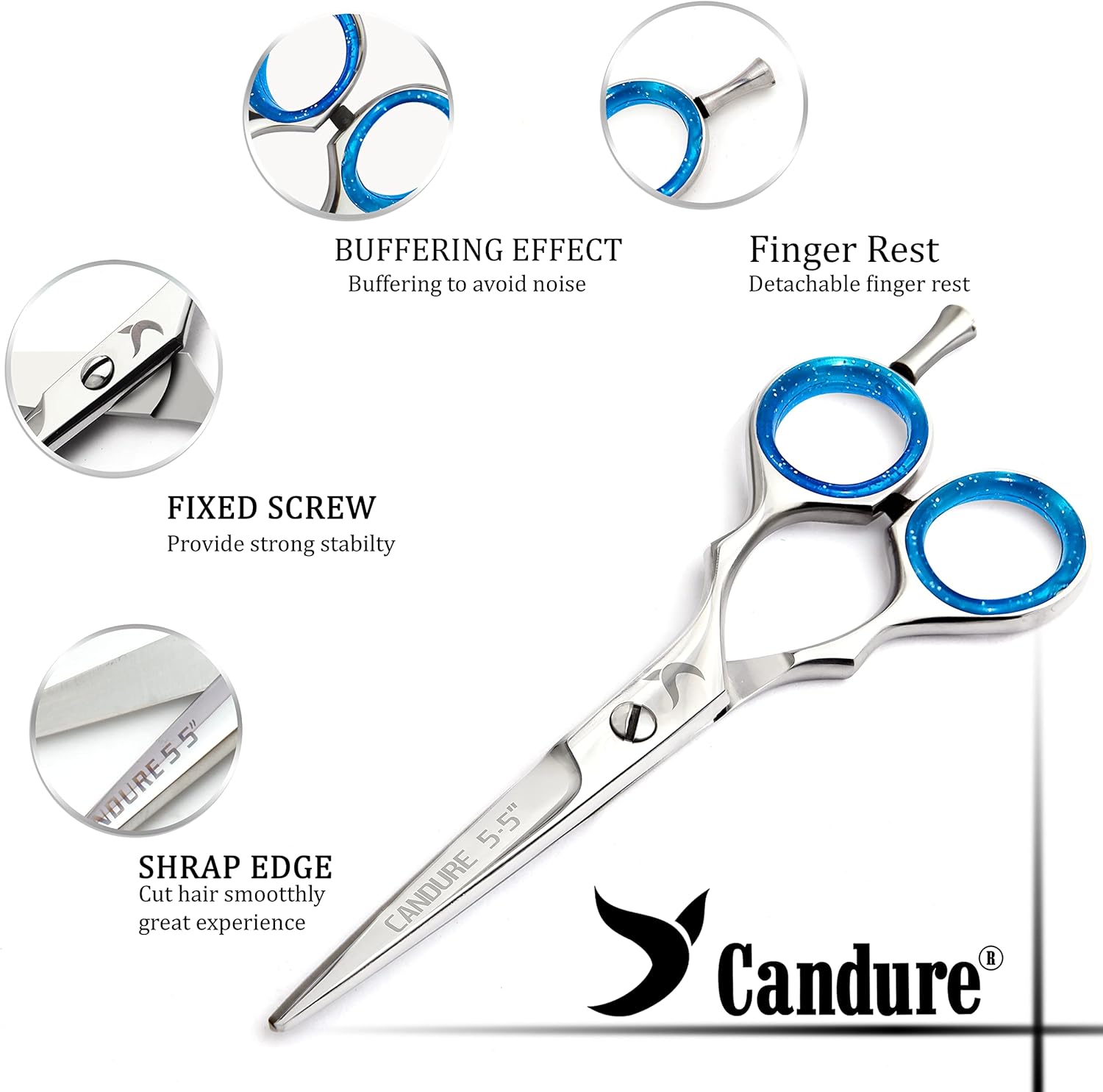 Candure - Set Ciseaux Coiffure Pro - acier inoxydable - coupe & effilage