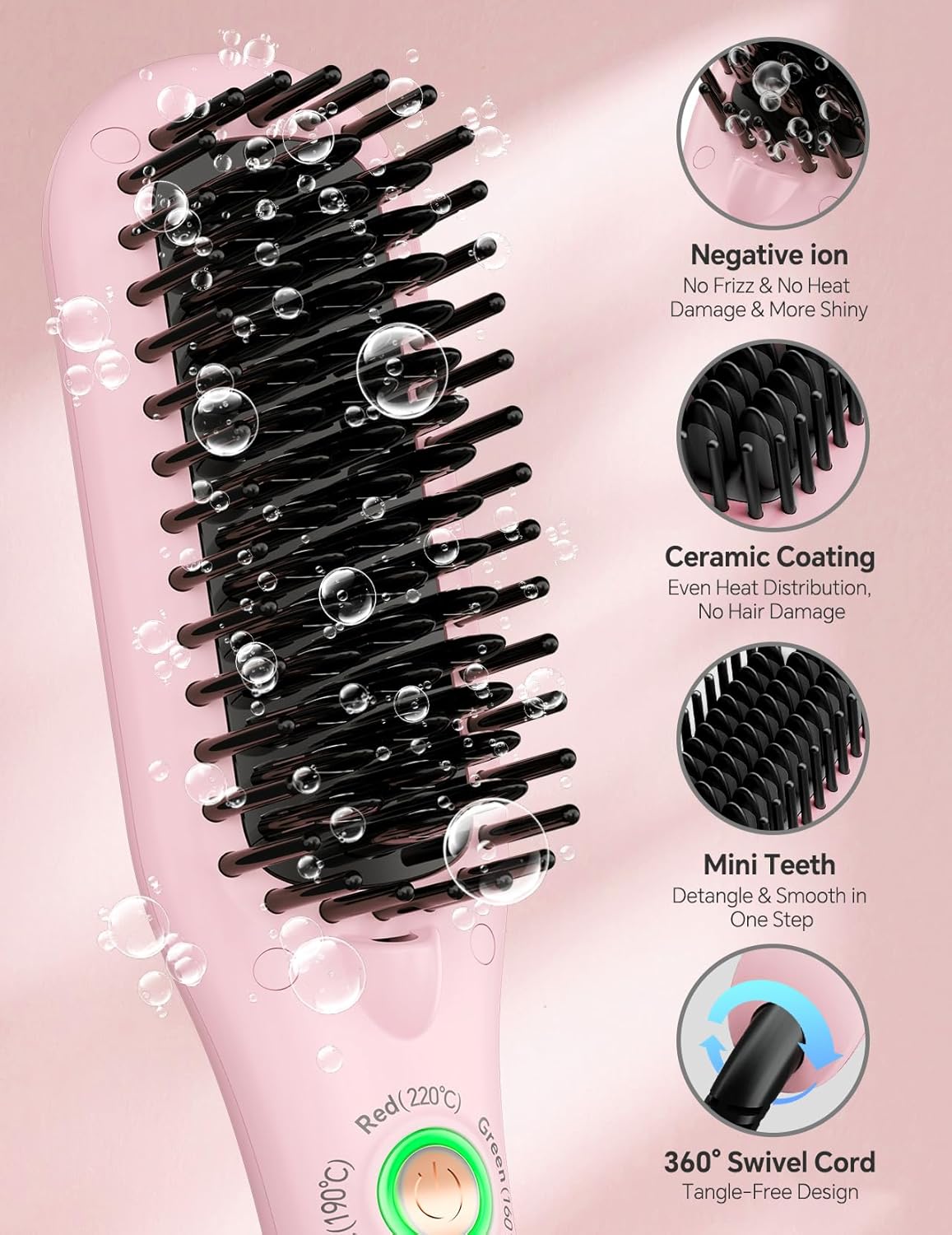 LANDOT - Mini Brosse Lissante 2en1 - compacte - idéale courts à mi-longs, voyage