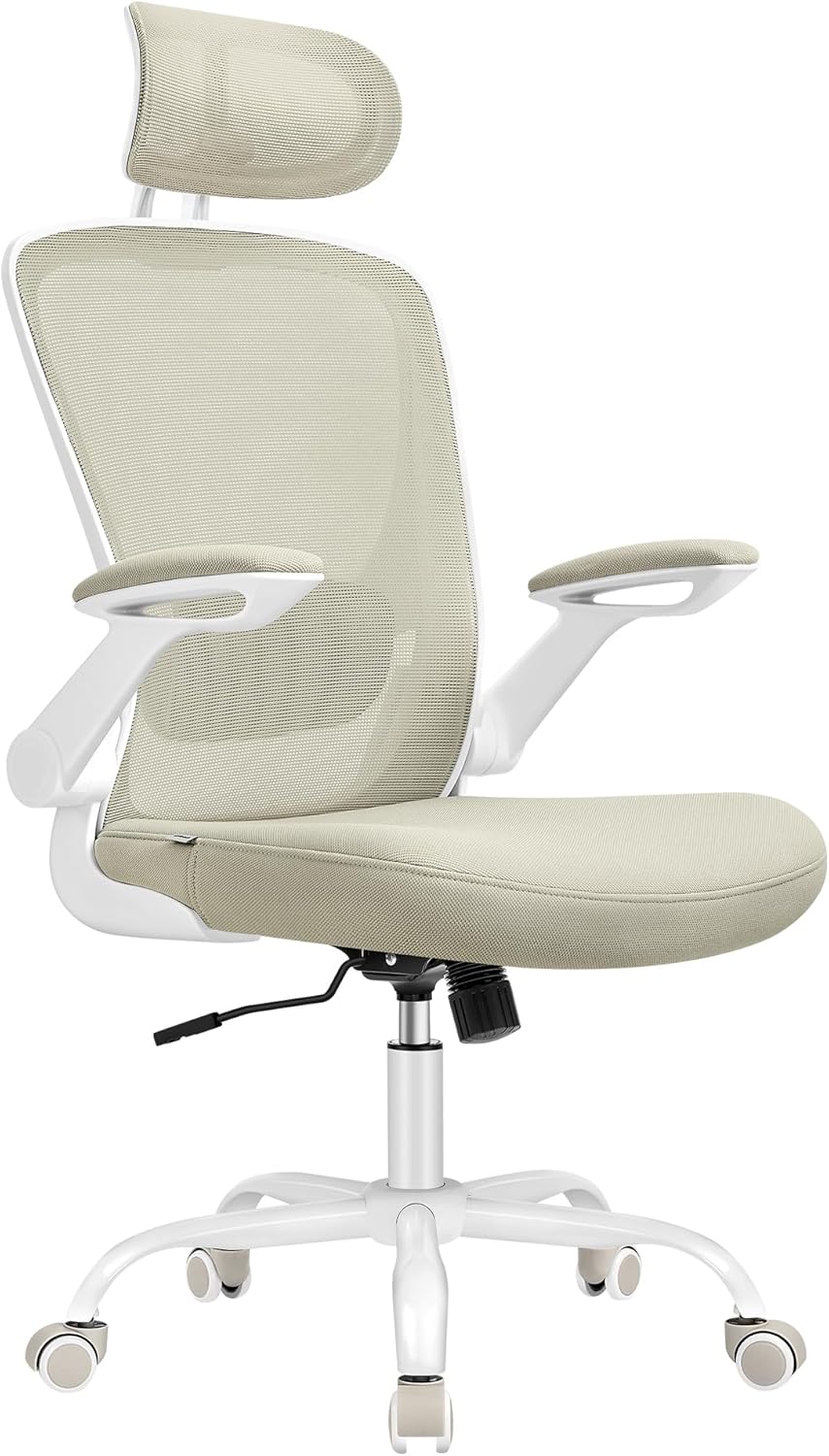 SONGMICS - chaise bureau ergonomique, 53 cm, maille, soutien lombaire, accoudoirs pliables, OBN047K01