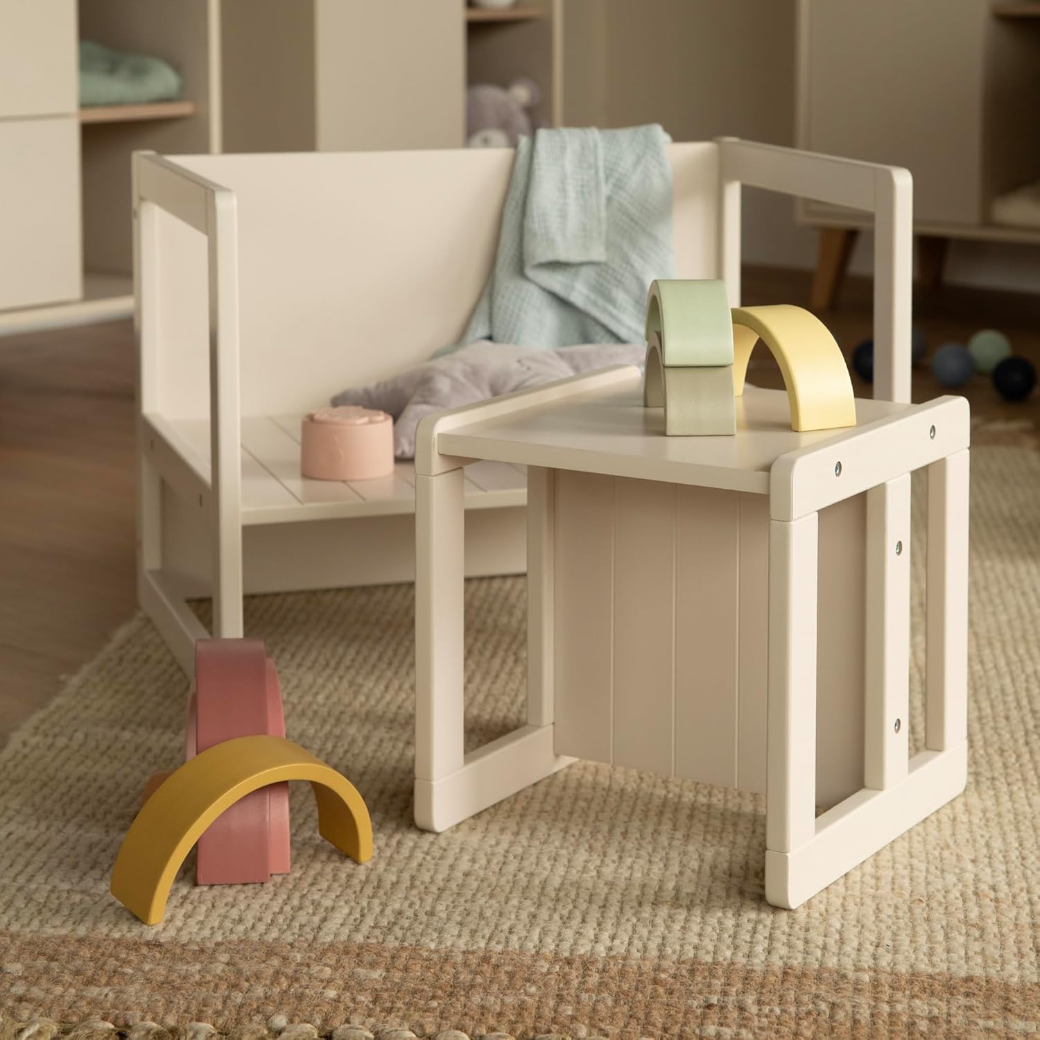 roba - Banc Enfant 2en1 réglable, 57x44 cm, convertible table/bureau, 60 kg, beige
