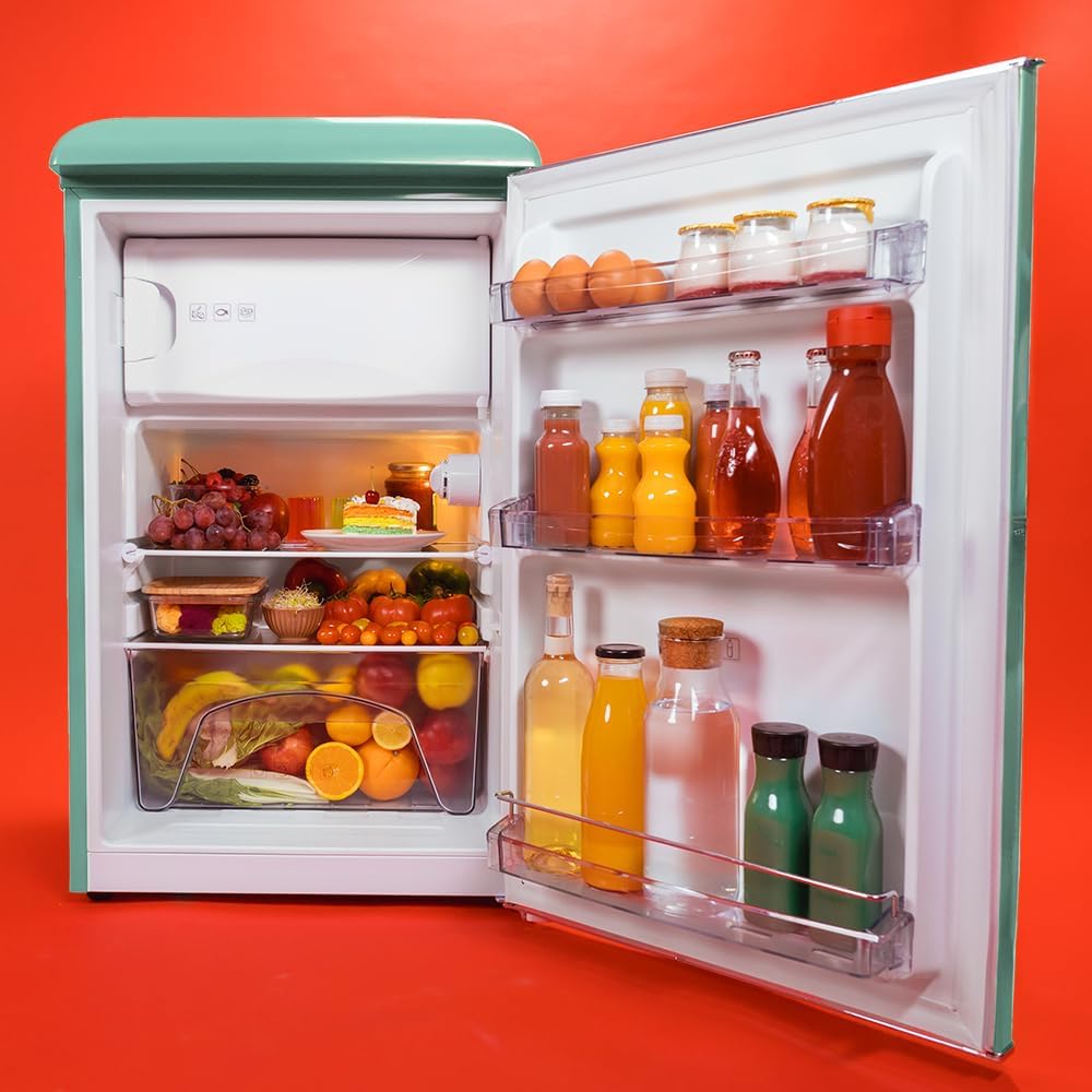 Cecotec - Bolero CoolMarket TT Origin - 110L - mini frigo rétro vert, éclairage LED, poignée chromée, ICEBOX, classe E, 