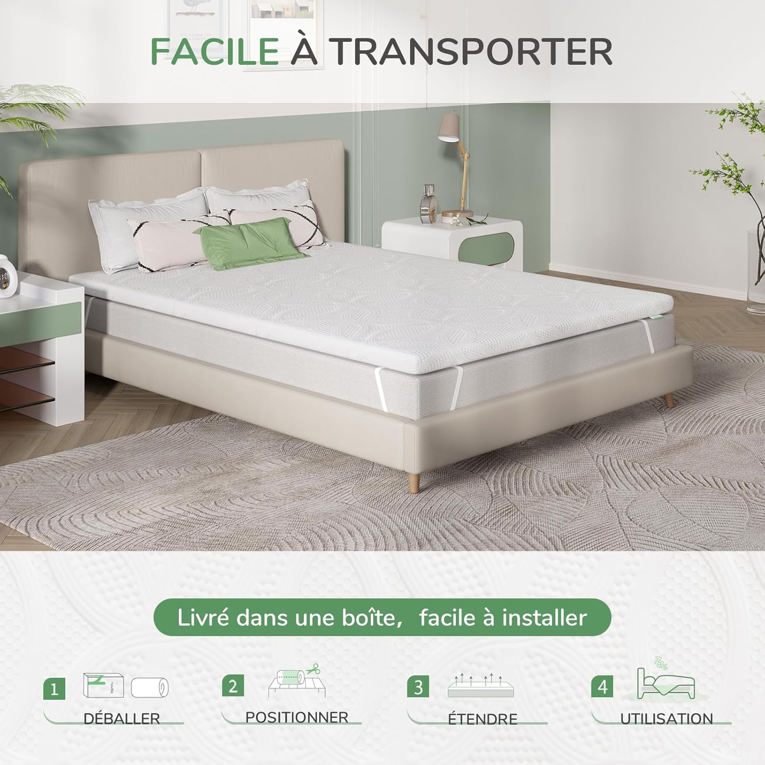 Novilla - surmatelas mémoire de forme 160x200 cm, 7,5 cm, housse lavable